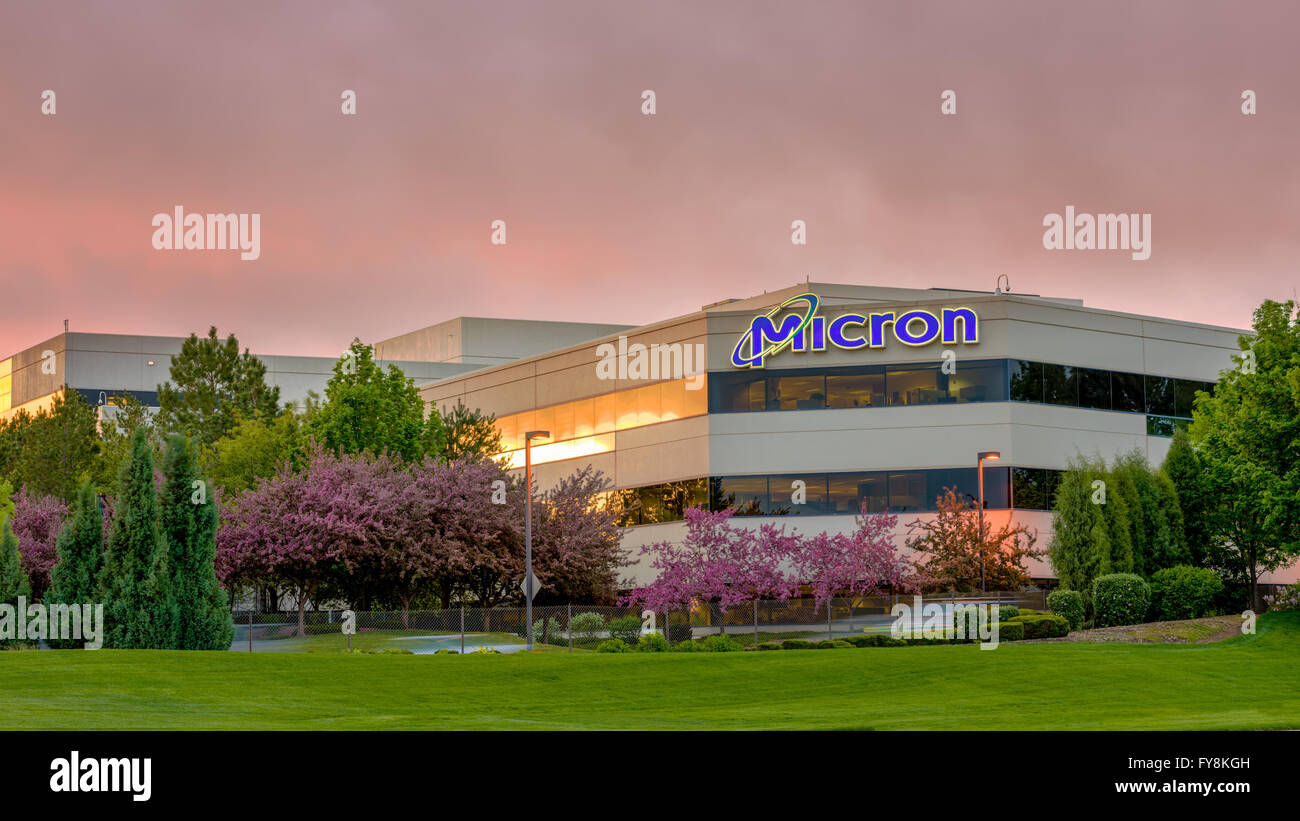 Boise, ID, USA - April 22, 2016: Micron Technology Boise . Micron is a leading company in semiconductor manufacturing. Flowering Stock Photo