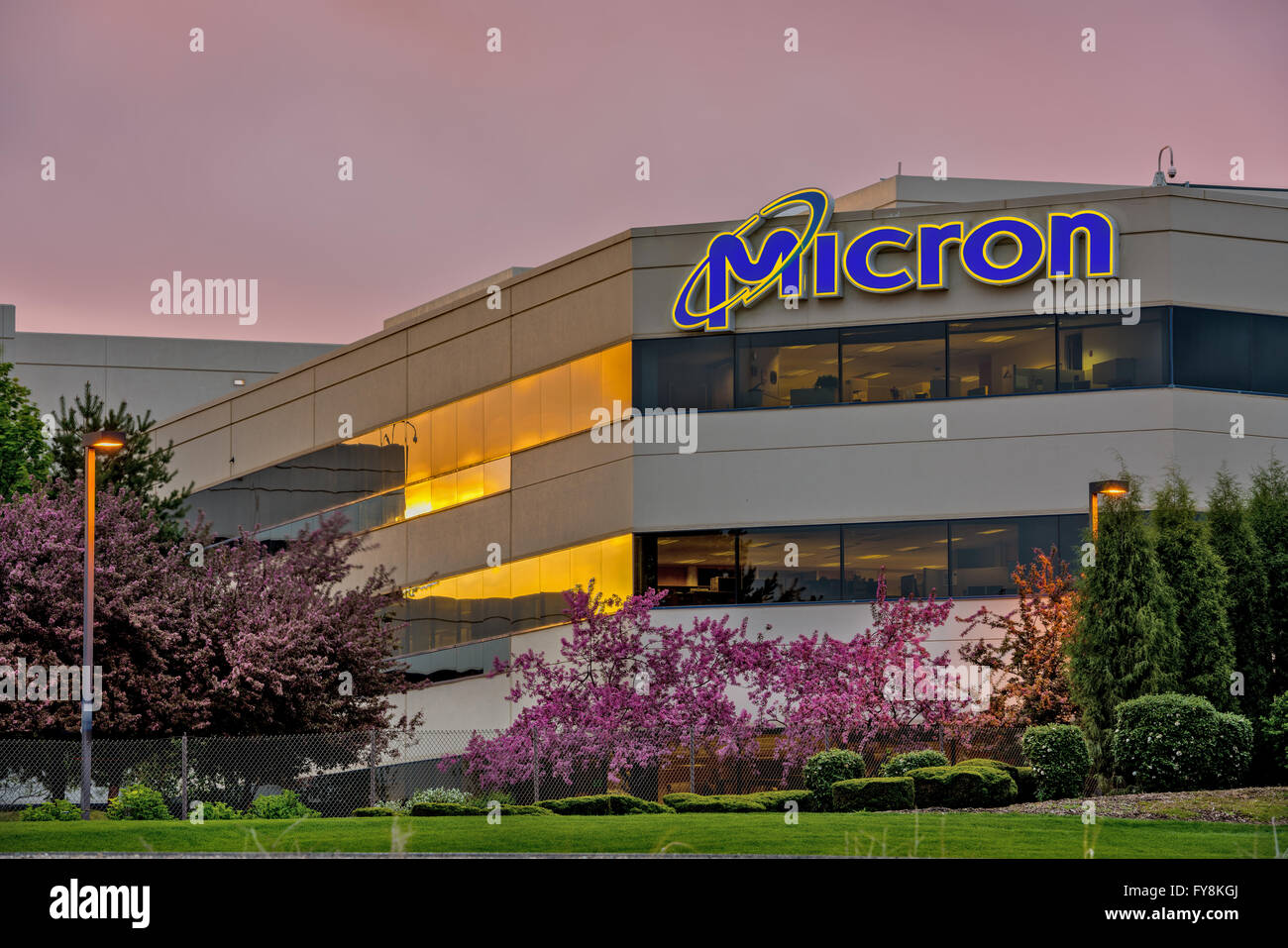 Boise, ID, USA - April 22, 2016: Micron Technology Boise . Micron is a leading company in semiconductor manufacturing. Flowering Stock Photo