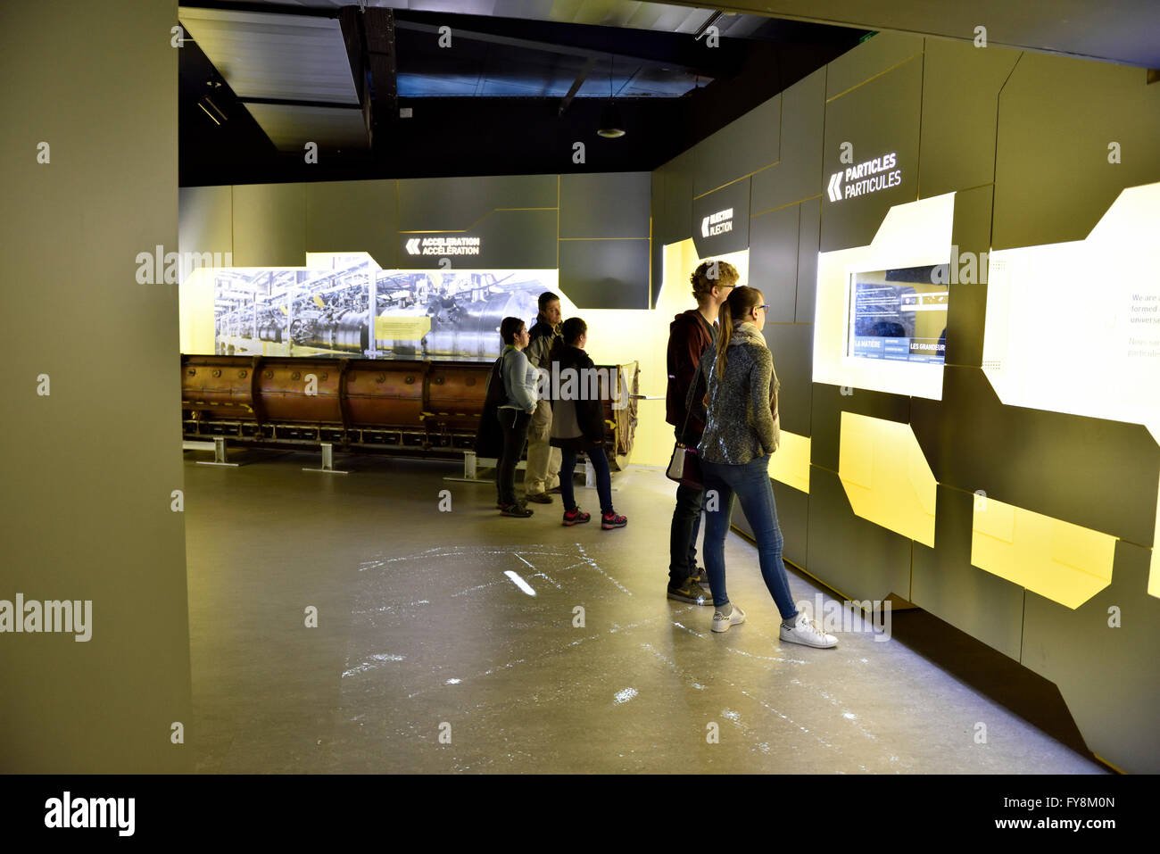 CERN, European Organization for Nuclear Research, reception building Microcosm exhibition area Stock Photo