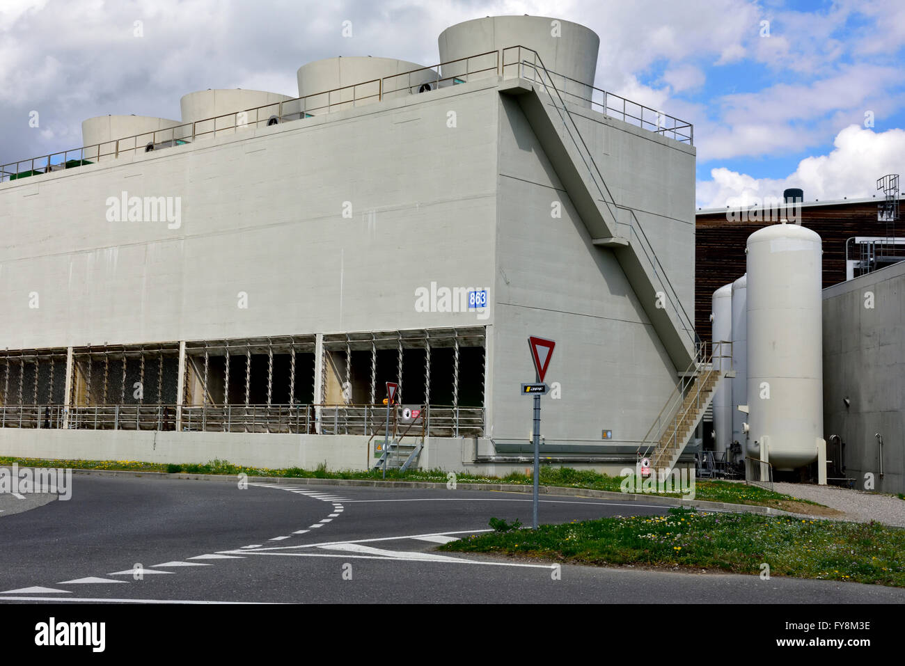 Cryogenic liquification building at ATLAS detector centre of CERN, Geneva Stock Photo