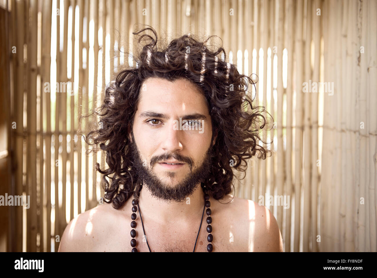 Portrait of man with beard and curly hair Stock Photo - Alamy