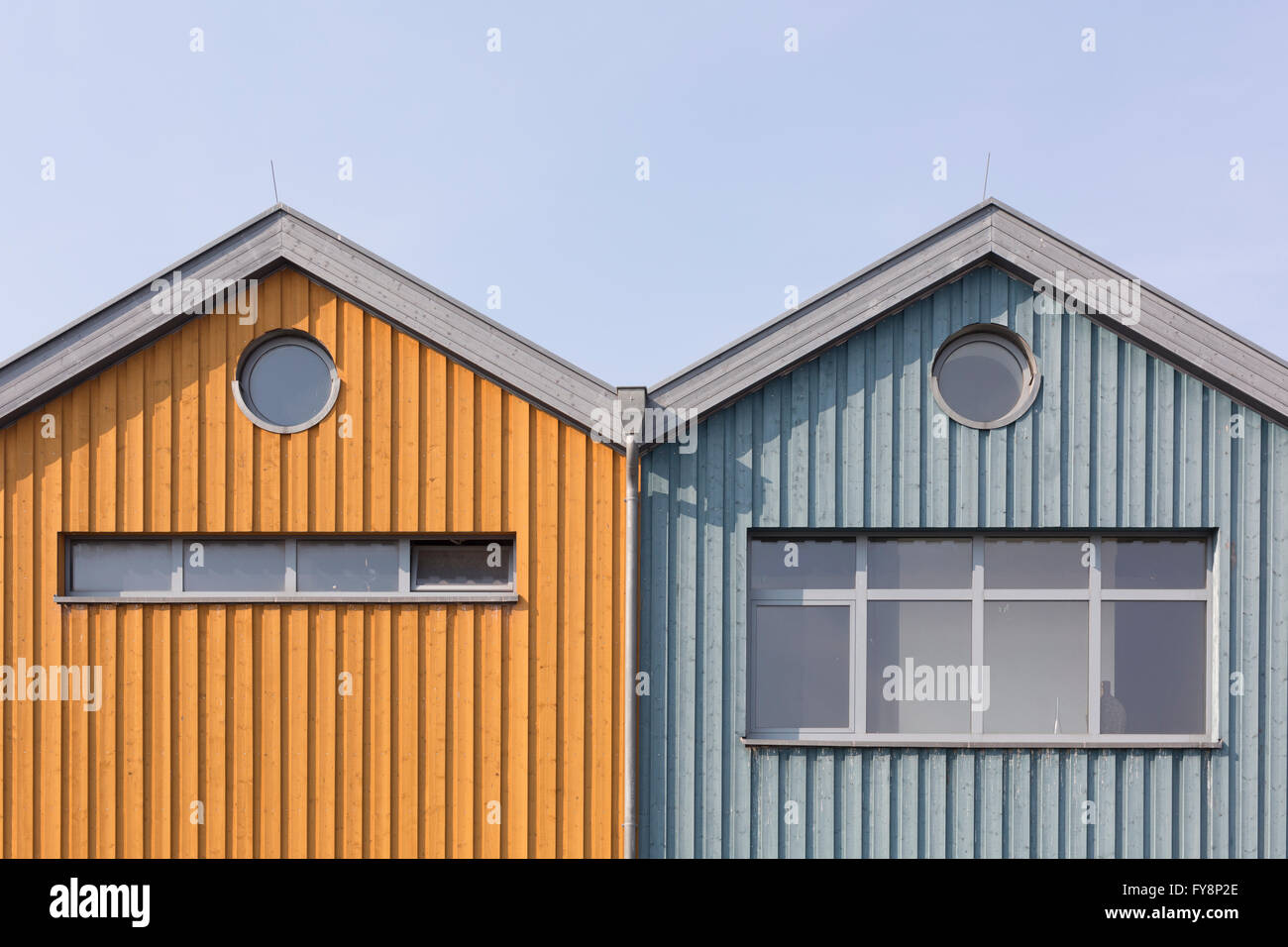 Germany, Warnemuende, two wooden houses side by side Stock Photo