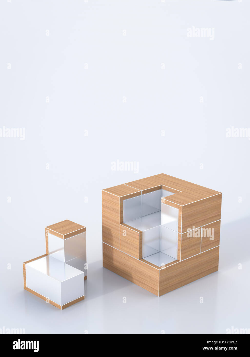 3D Rendering, cube and component parts Stock Photo