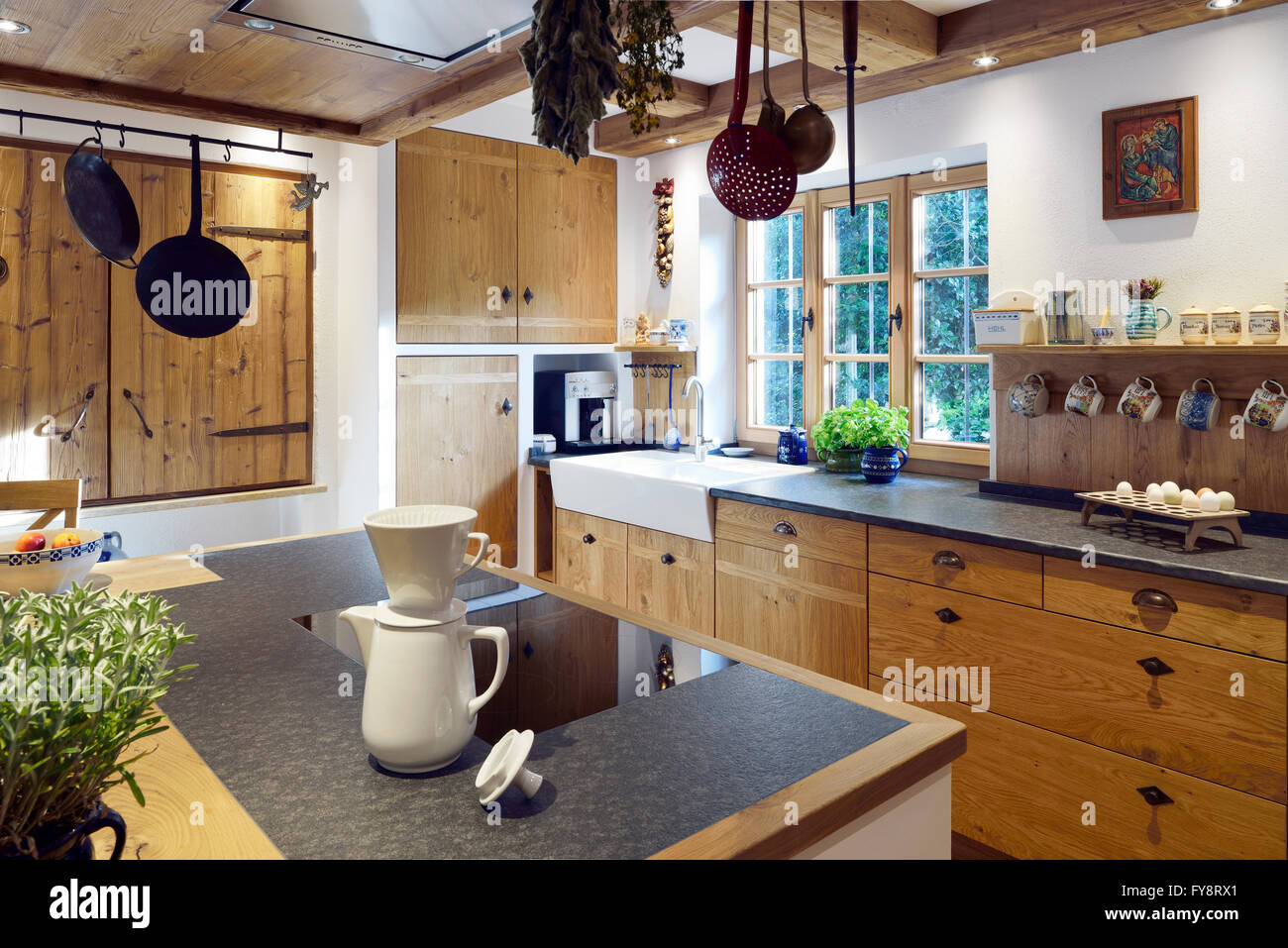 Rustic country style home with kitchen island Stock Photo Alamy