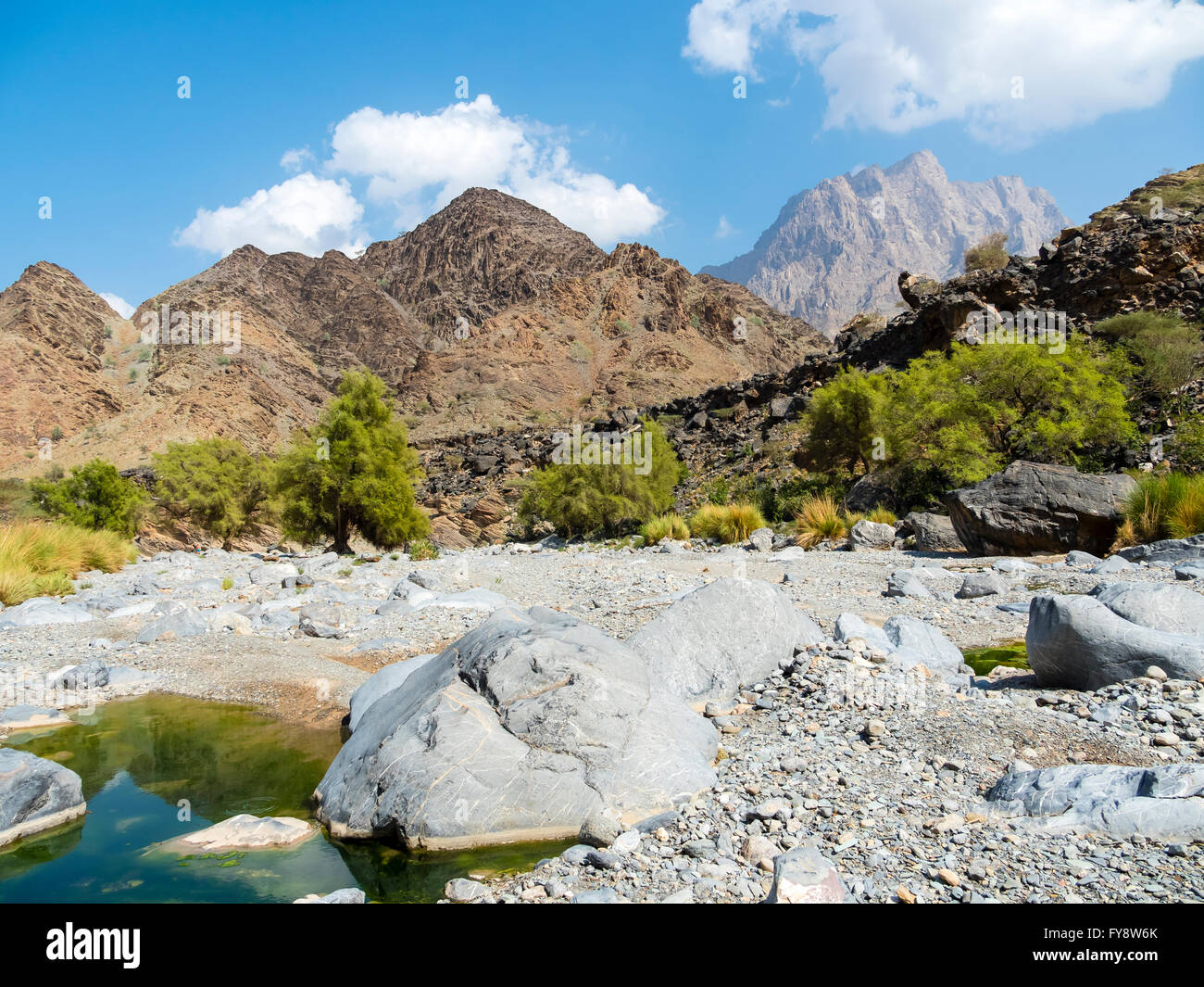 Oman, Al Hajar Mountains, Wadi, dried river course Stock Photo