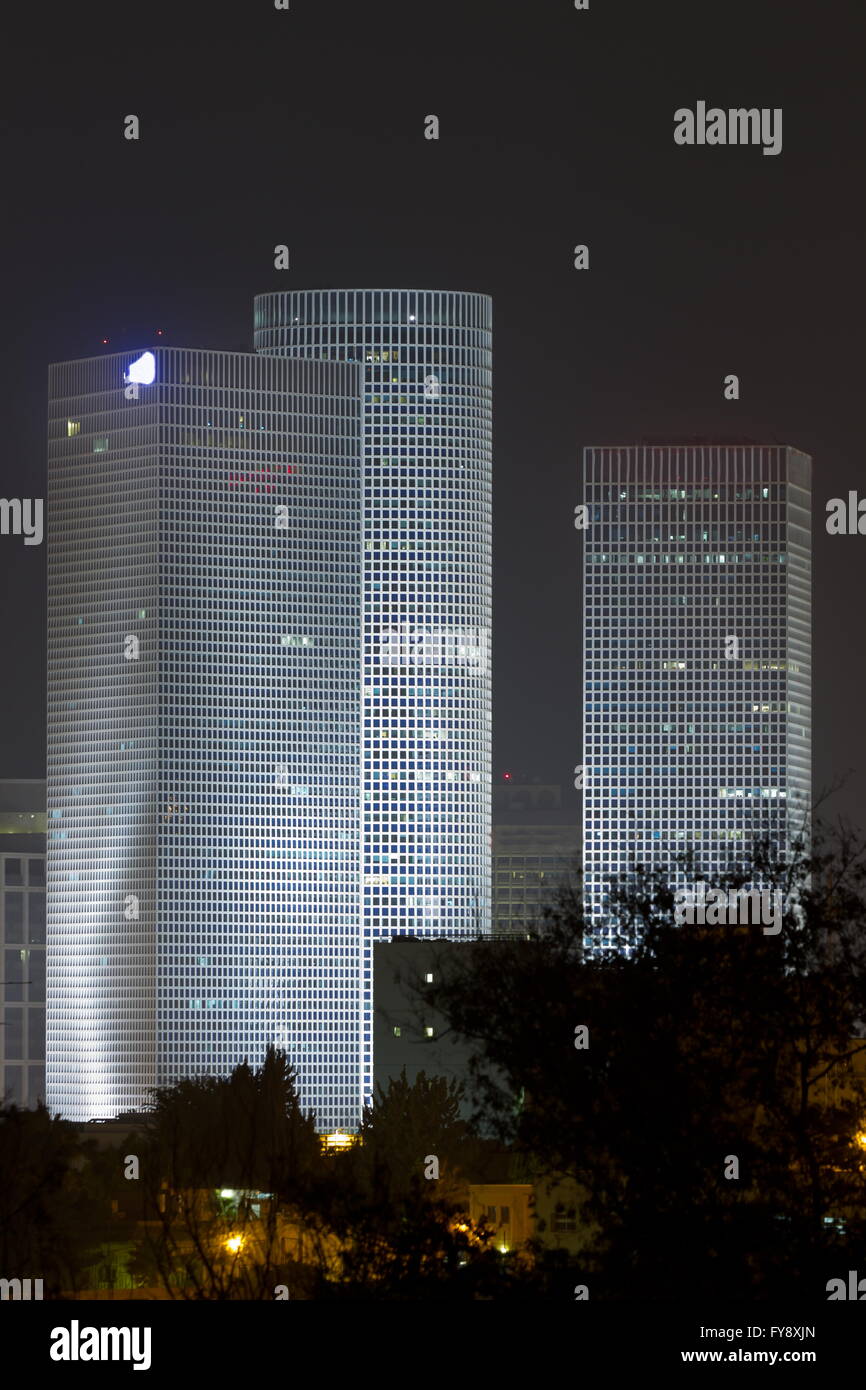 Tel Aviv skyscrapers at night. Central business district. Stock Photo