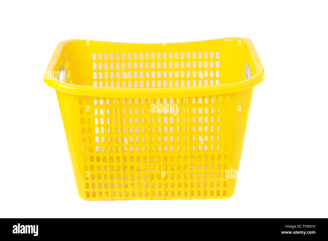 yellow plastic basket on white background Stock Photo Alamy