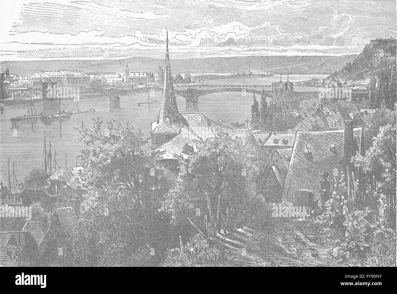 GERMANY: Koblenz, from Pfaffendorf, antique print 1903 Stock Photo