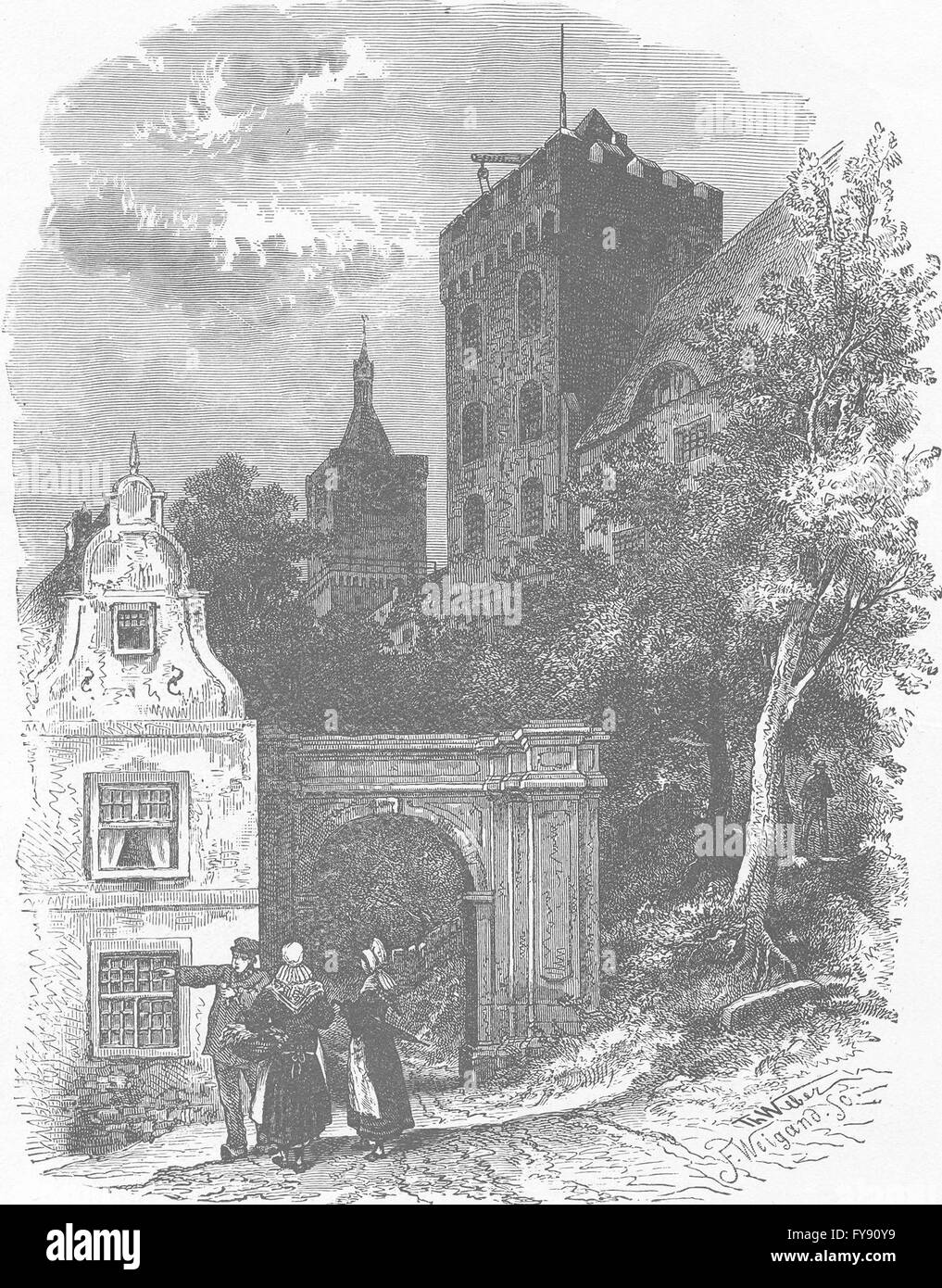 GERMANY: Castle Gate & Swan Tower, Cleves, antique print 1903 Stock ...