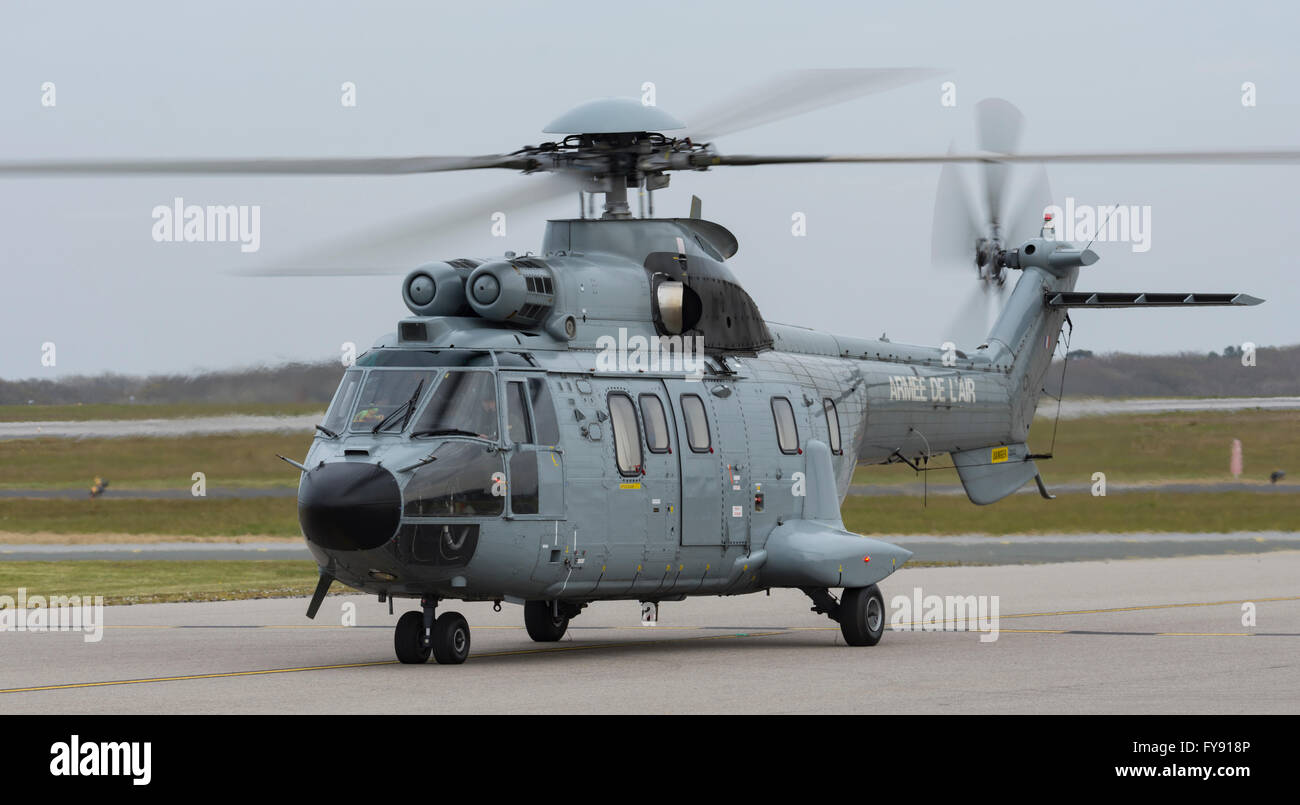 Newquay, Cornwall, UK. 21st Apr, 2016. Super Puma Eurocopter AS332 F-RAFY (2233-FY) French Air Force in Newquay/RAF St Mawgan as part of exercise Griffin Strike Credit:  Bob Sharples/Alamy Live News Stock Photo