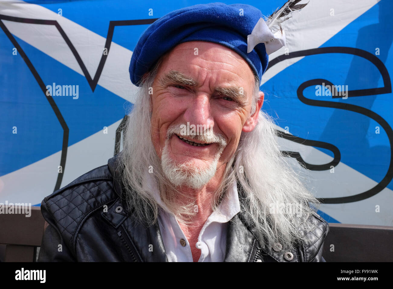 Glasgow, UK. 23rd Apr, 2016. A number of Scottish Pro-Independence and 'Yes2' supporters held a political rally in George Square, Glasgow prior to the elections to be held on 5 May, in support of the Scottish National Party's push for a second referendum and Independent Scotland.Picture is of Charles McAulay Robertson from Dunoon, Scotland. Credit:  Findlay/Alamy Live News Stock Photo