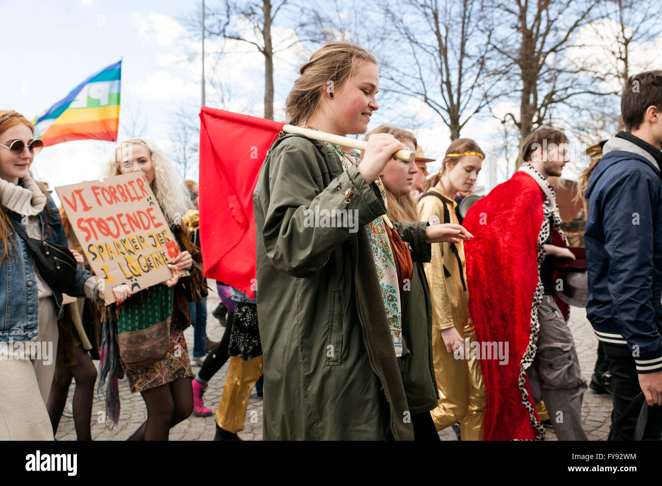 The Danish – German border near Padborg, Denmark, April 23rd, 2016.  Activists walk in a protest demonstration against Danish border control.  They intent to cross the border to Denmark without showing the mandatory travel documents and demands free and open borders. The Danish Government issued January 3rtd, 2016, border control with mandatory travel documents, in order to prevent illegal crossing by refugees and as a response to a simultaneous move by the Swedish Government. Credit:  OJPHOTOS/Alamy Live News Stock Photo