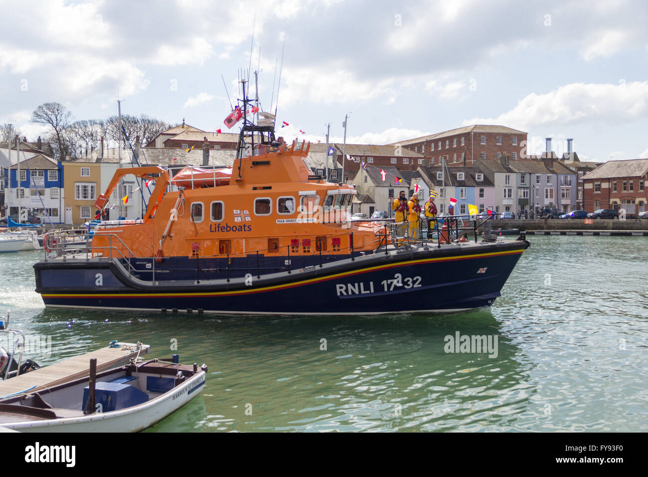 Weymouth, England. 23 April 2016. Queen's 90th Birthday Floating Tribute. RNLI Lifeboat 2. Credit:  Frances Underwood/Alamy Live News Stock Photo
