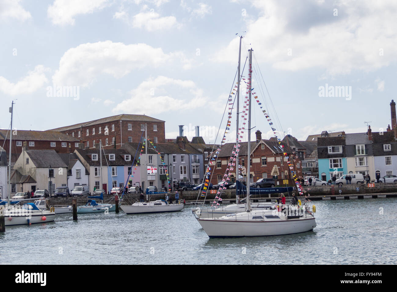 Weymouth, England. 23 April 2016. Queen's 90th Birthday Floating Tribute. Just a Drifter returning. Credit:  Frances Underwood/Alamy Live News Stock Photo