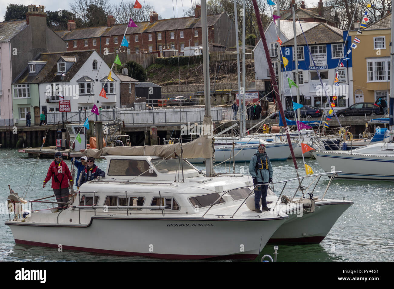 Weymouth, England. 23 April 2016. Queen's 90th Birthday Floating Tribute. Pennyroyal of Wessex. Credit:  Frances Underwood/Alamy Live News Stock Photo
