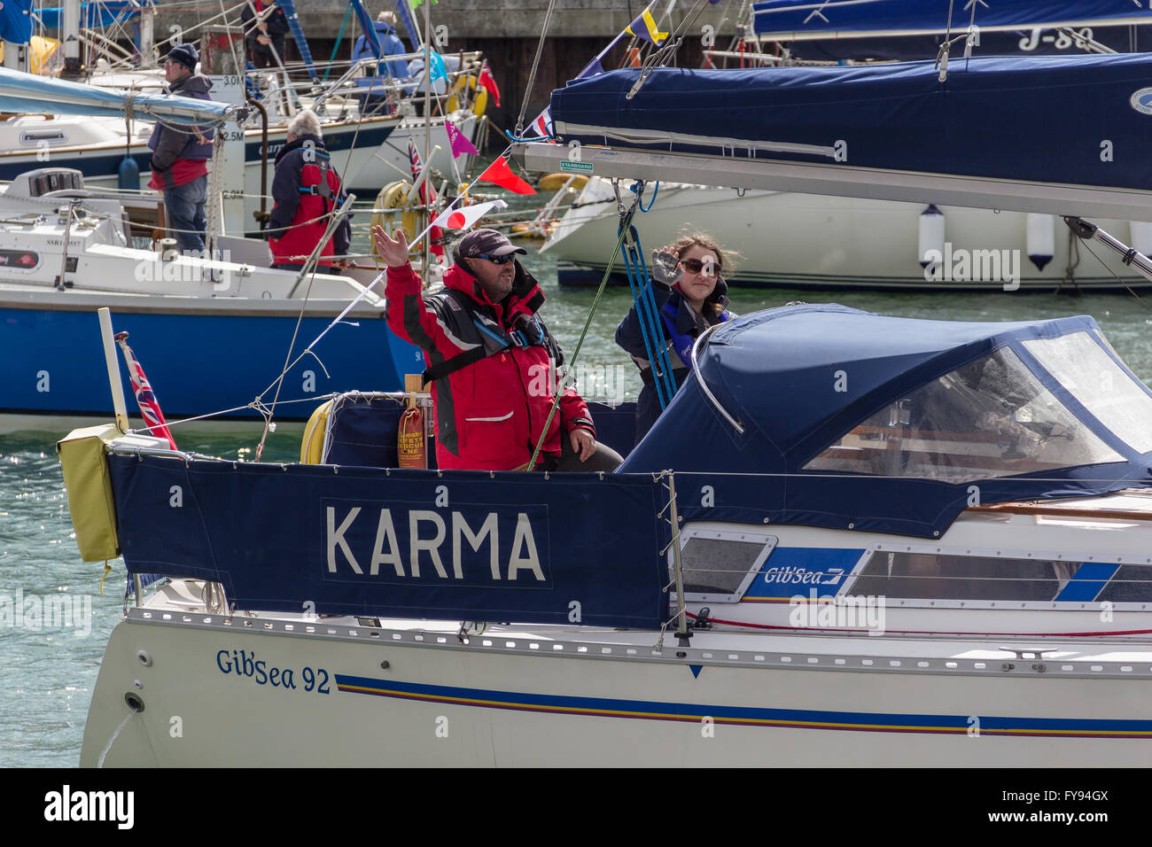 Weymouth, England. 23 April 2016. Queen's 90th Birthday Floating Tribute. Karma, close up. Credit:  Frances Underwood/Alamy Live News Stock Photo