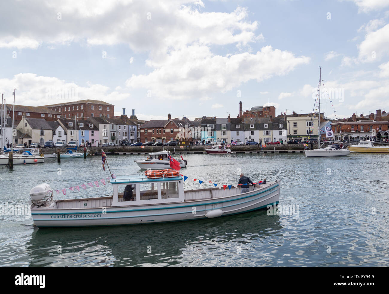 Weymouth, England. 23 April 2016. Queen's 90th Birthday Floating Tribute. Coastline Cruises boat (ex-Dunkirk). Credit:  Frances Underwood/Alamy Live News Stock Photo