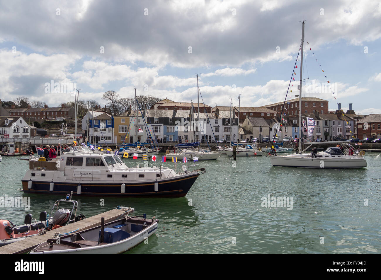Weymouth, England. 23 April 2016. Queen's 90th Birthday Floating Tribute. Dolphin IV. Credit:  Frances Underwood/Alamy Live News Stock Photo