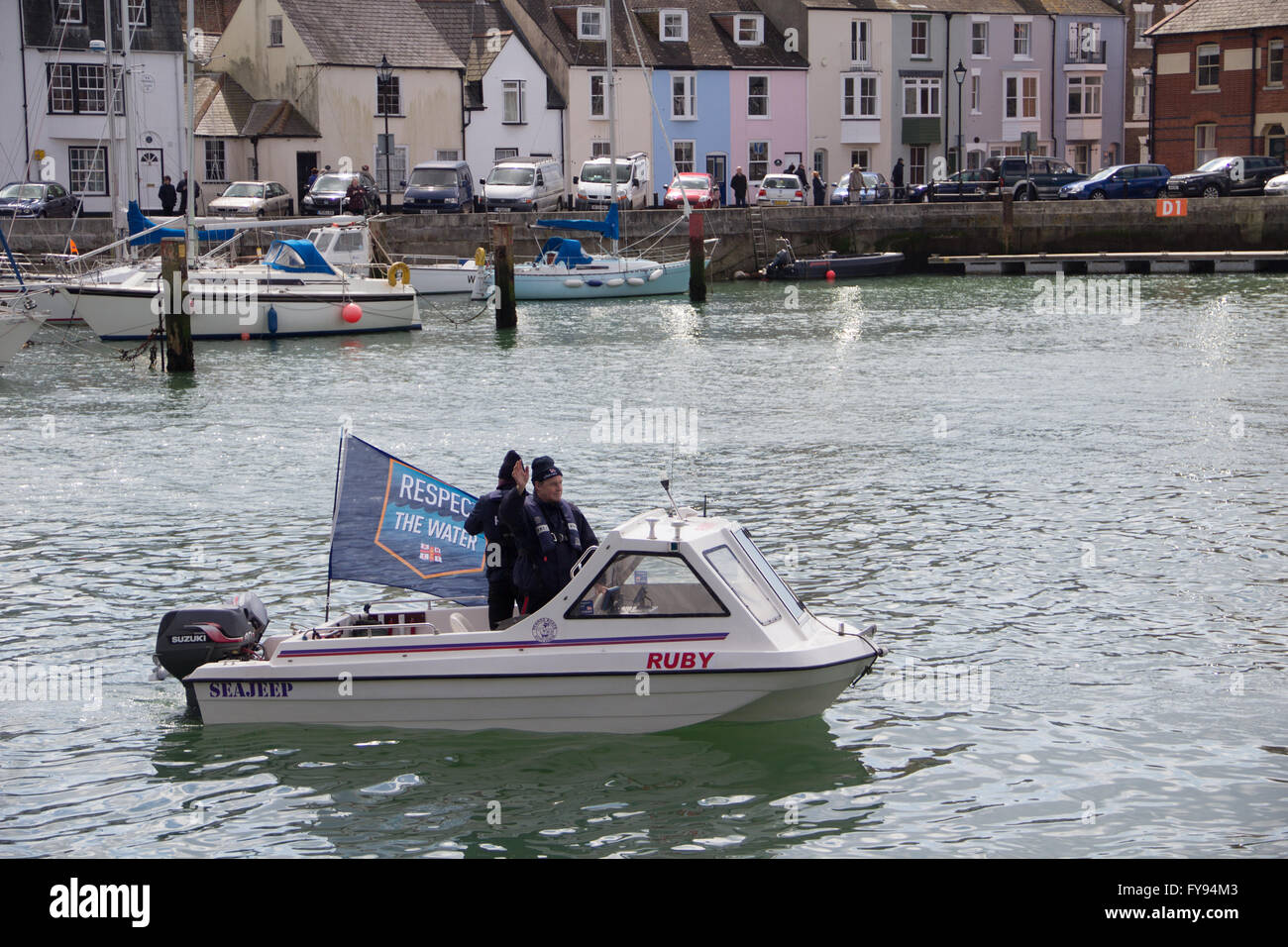Weymouth, England. 23 April 2016. Queen's 90th Birthday Floating Tribute. Seajeep. Credit:  Frances Underwood/Alamy Live News Stock Photo