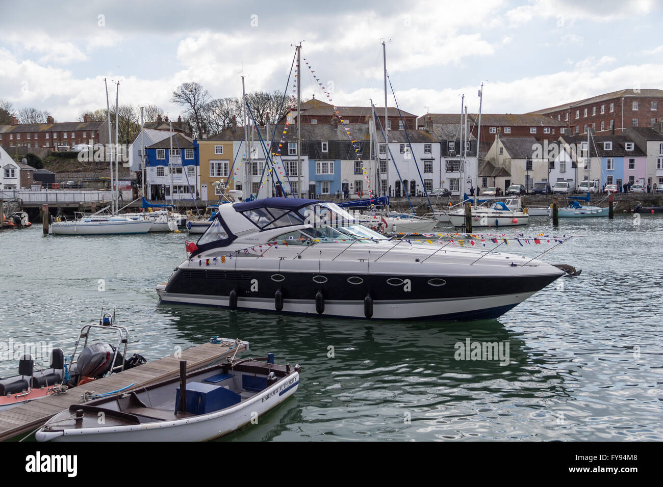Weymouth, England. 23 April 2016. Queen's 90th Birthday Floating Tribute. Large cruiser in harbour. Credit:  Frances Underwood/Alamy Live News Stock Photo
