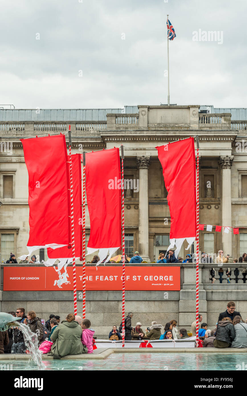 London, UK. 23rd April, 2016.St Georges day celebration at Trafalgar Square. Feast of St Georges festival. Red flags Credit:  Elena Chaykina/Alamy Live News Stock Photo