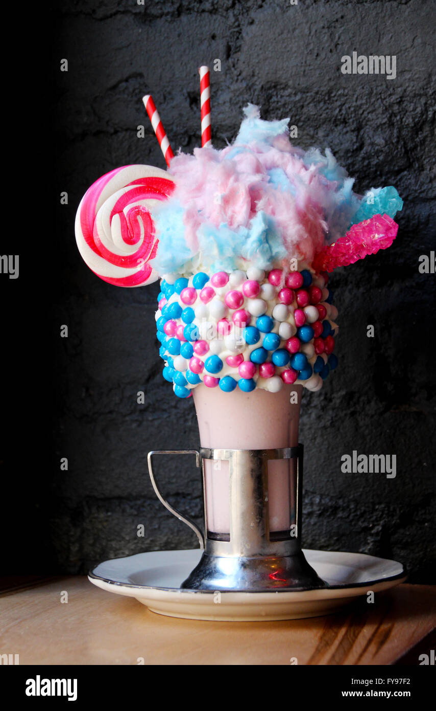 New York City, USA. 24th Mar, 2016. A giant milkshake is seen at the 'Black Tap' restaurant in