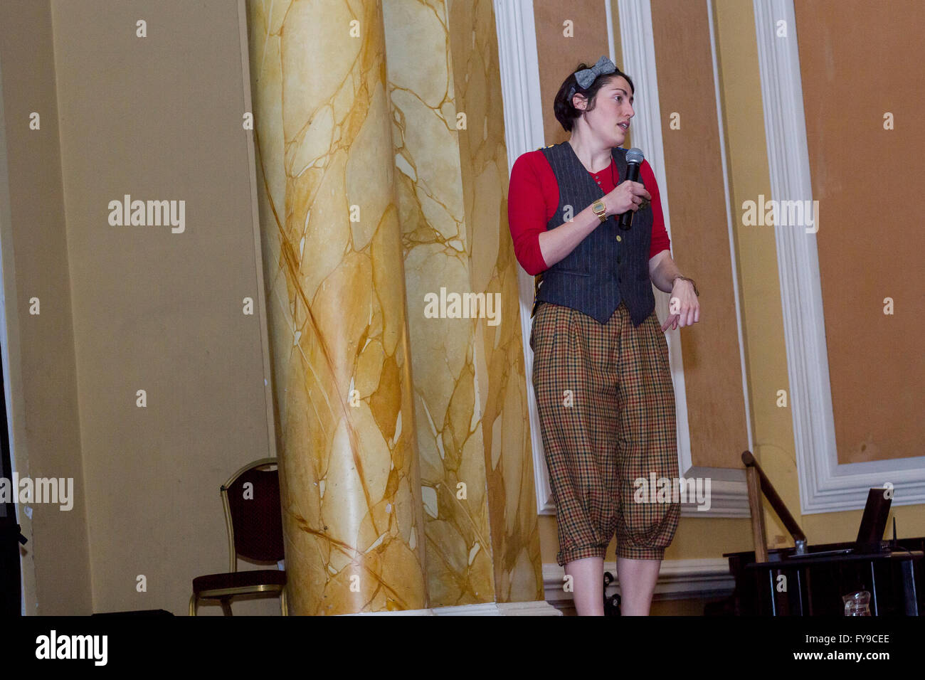 Cardiff, Wales, UK. 23rd April, 2016. Childrens litrature Festival week where they are celebrating the Harry Potter books at cardiff city hall, Wales. The proffesor of dumbledoor gives an eventful talk of all harry potter books. Credit:  Charley Howells/Alamy Live News Stock Photo