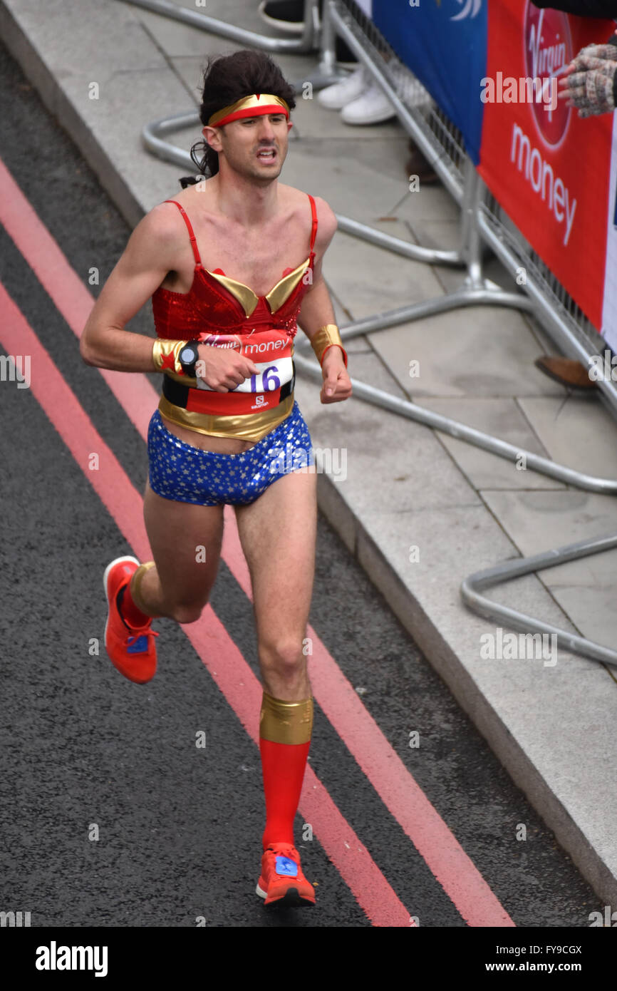 Victoria Embankment, London, UK. 24th April 2016. Runners take part in the Virgin London Marathon 2016 © Matthew Chattle/Alamy Stock Photo