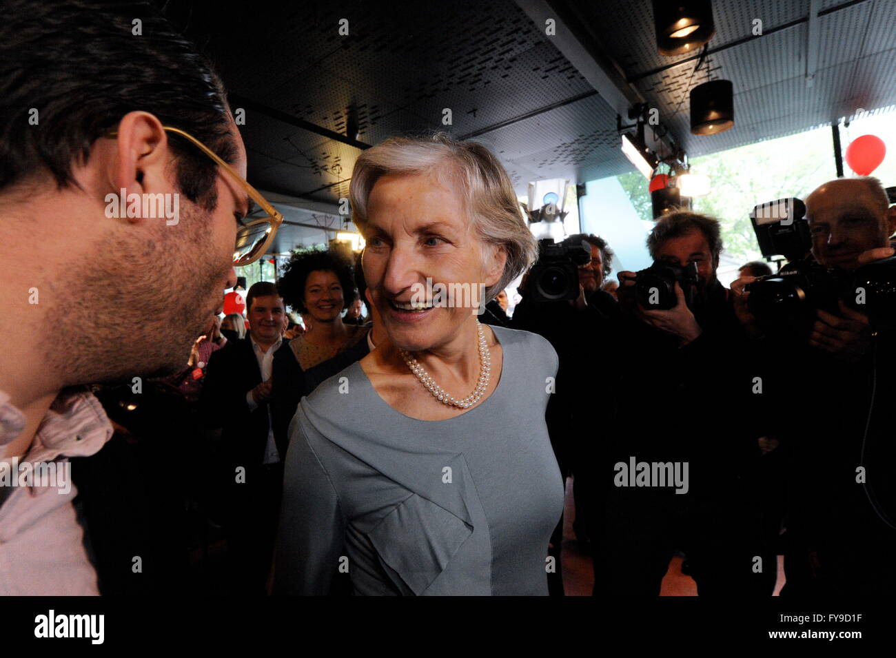 Vienna, Austria. 24th April, 2016. Federal presidential candidate Irmgard Griss just before the release of the first election results. Credit:  Franz Perc/Alamy Live News Stock Photo