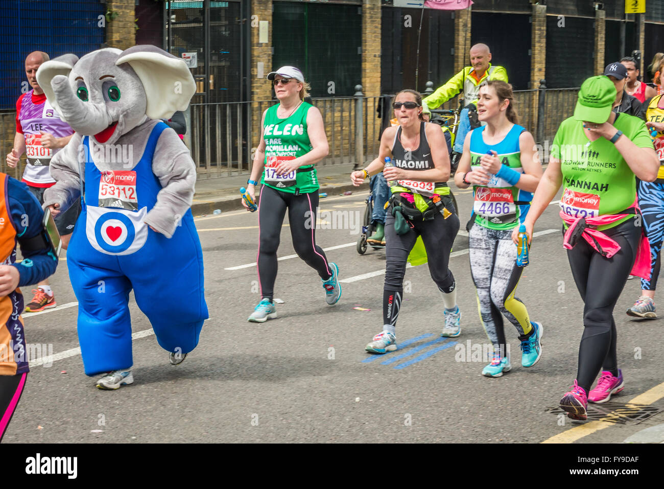 London, UK. 24th April, 2016. London Marathon 2016. Runners in great costumes. Elephant costume Credit:  Elena Chaykina/Alamy Live News Stock Photo