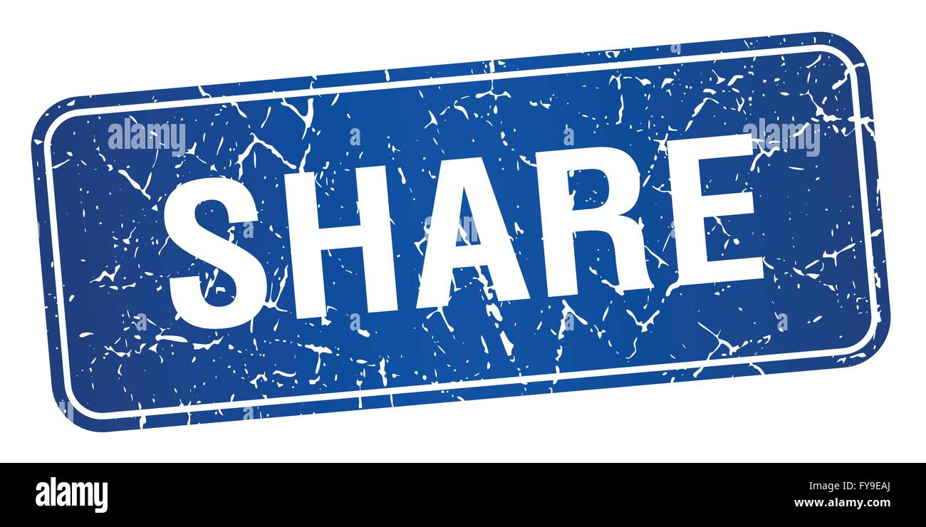 share blue square grunge textured isolated stamp Stock Vector