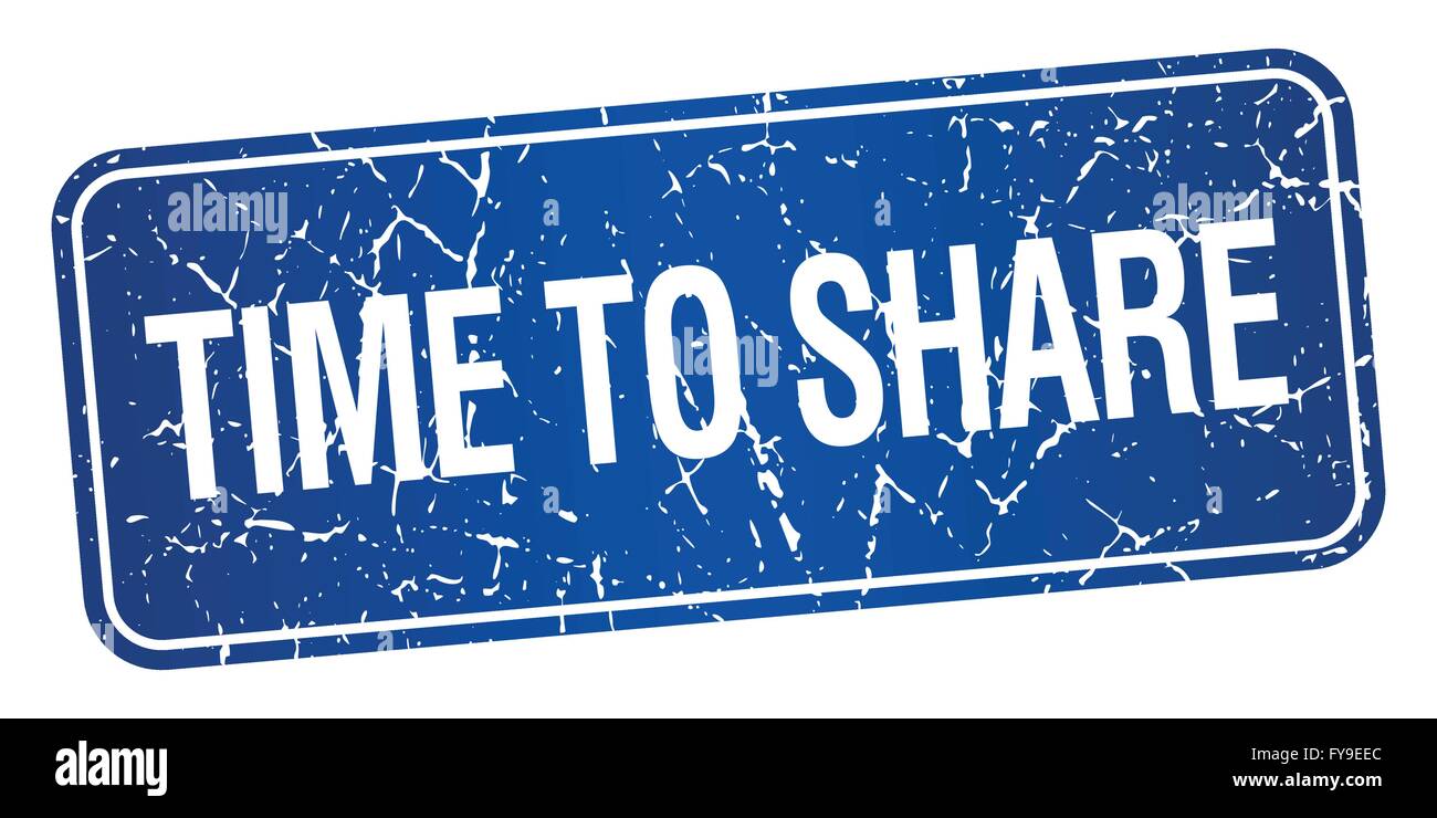time to share blue square grunge textured isolated stamp Stock Vector