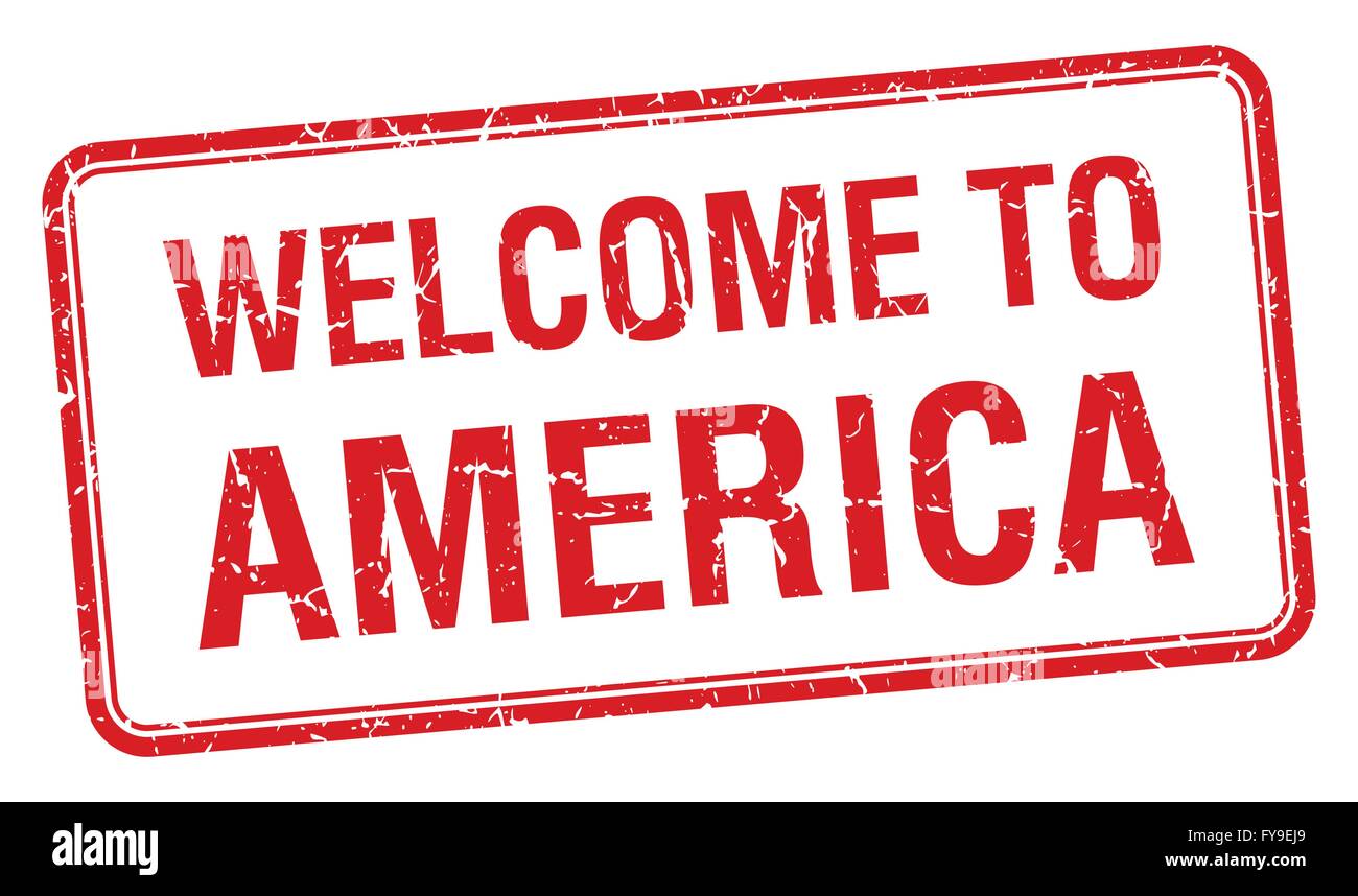 welcome to America red grunge square stamp Stock Vector Art