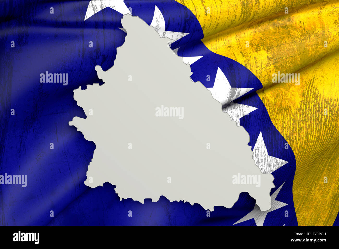 3d rendering of Bosnia Herzegovina map and old flag inside on white ...
