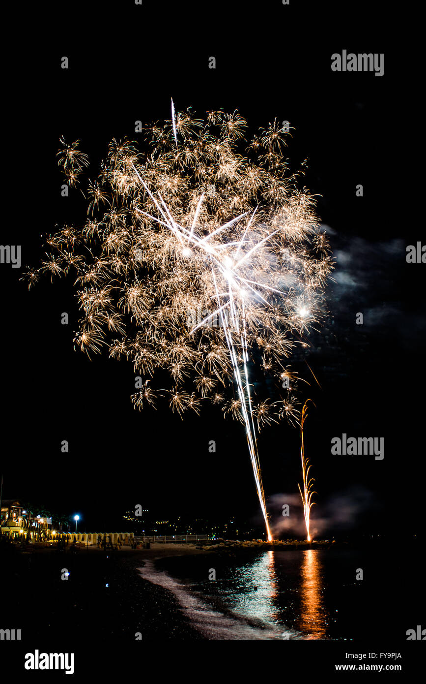 Fireworks to celebrate the patron saint of Noli Stock Photo