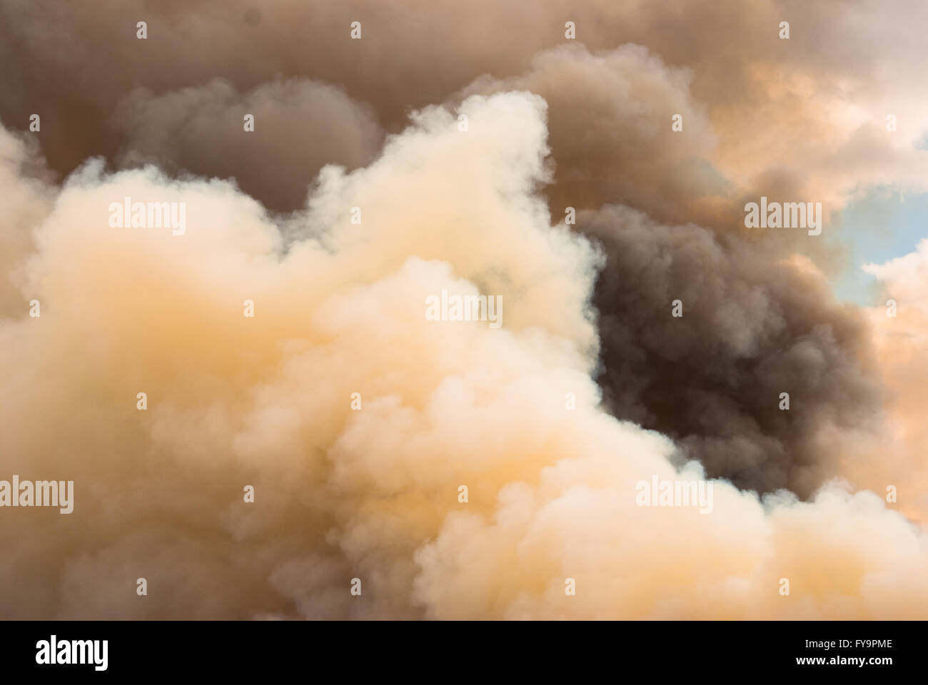 Forest fire creates huge billowing black and white clouds Stock Photo