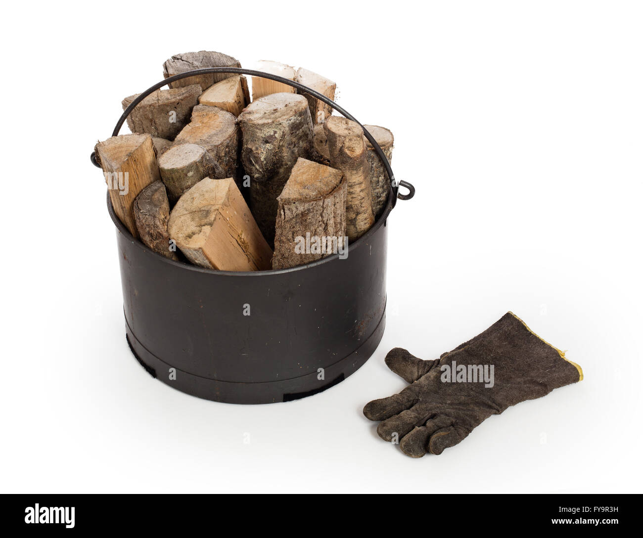 Metal basket of firewood, isolated on white Stock Photo Alamy