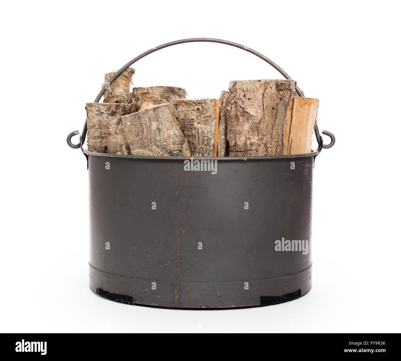 Metal basket of firewood, isolated on white Stock Photo Alamy