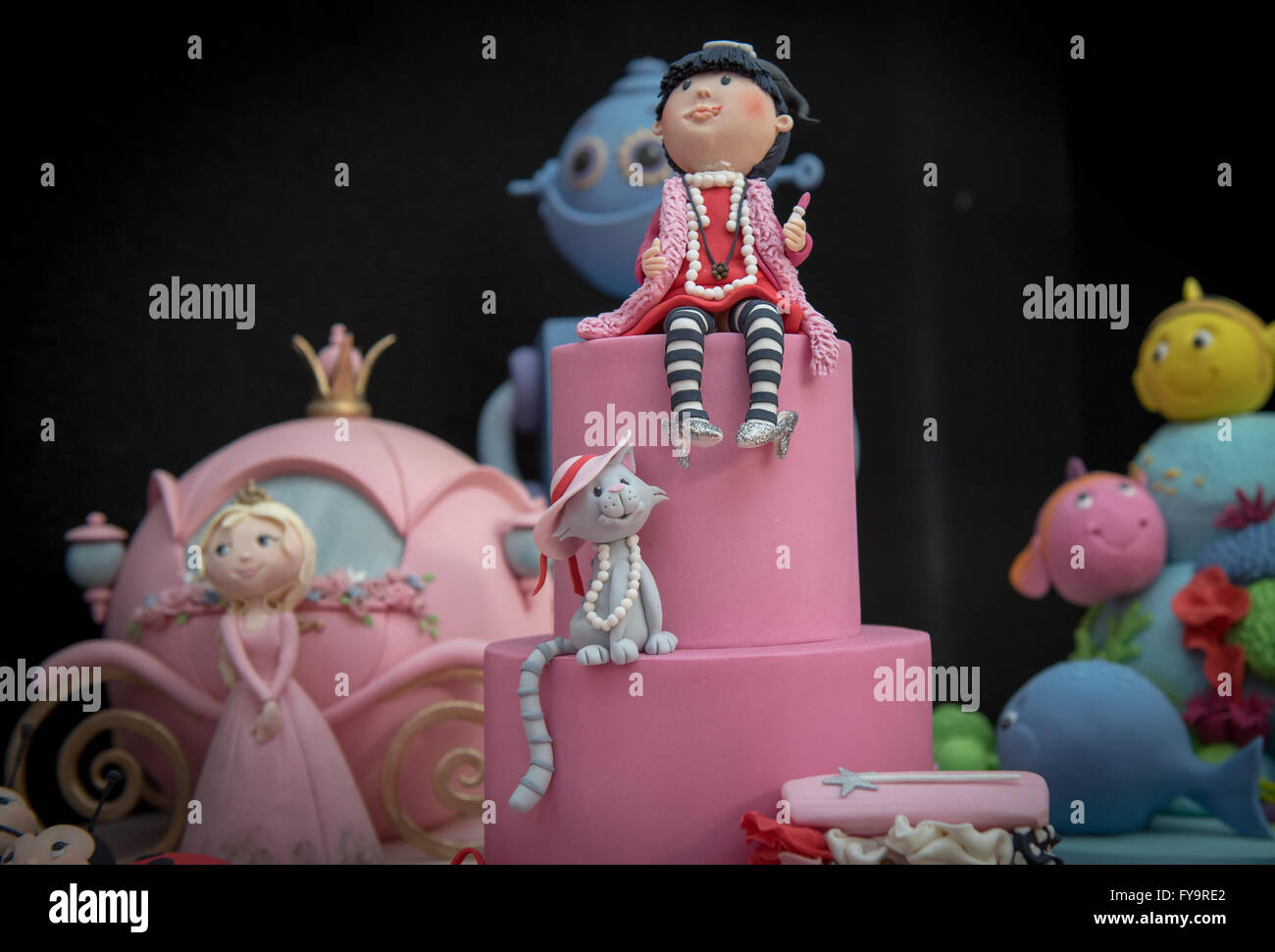 Girl cat and princess edible cake decorations at Cake