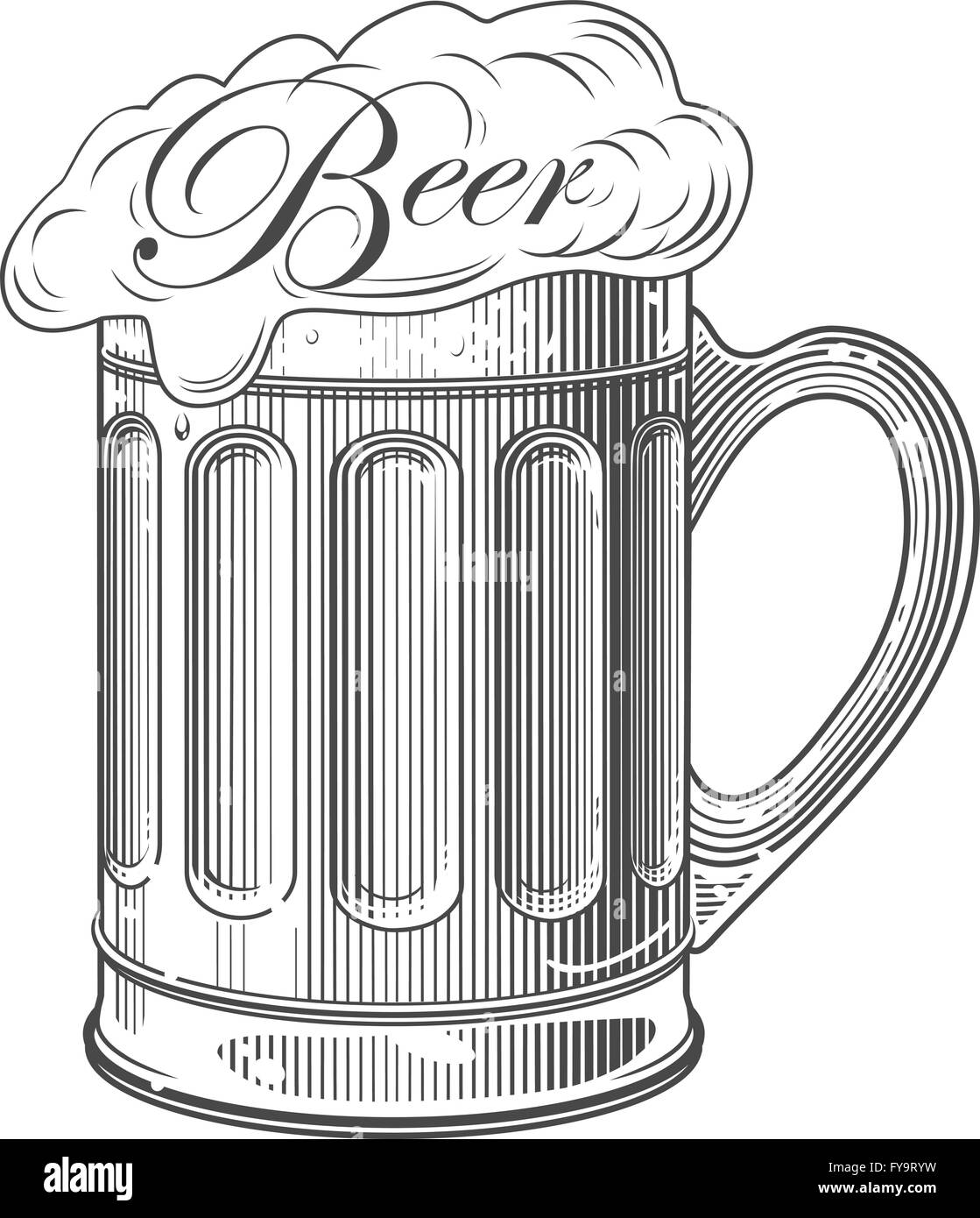 A pint of beer in vintage engraving style Stock Vector