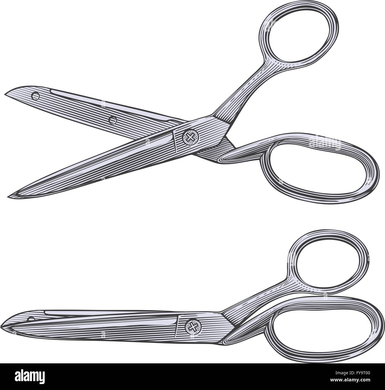 Scissors in vintage engraving style on transparent background Stock Vector