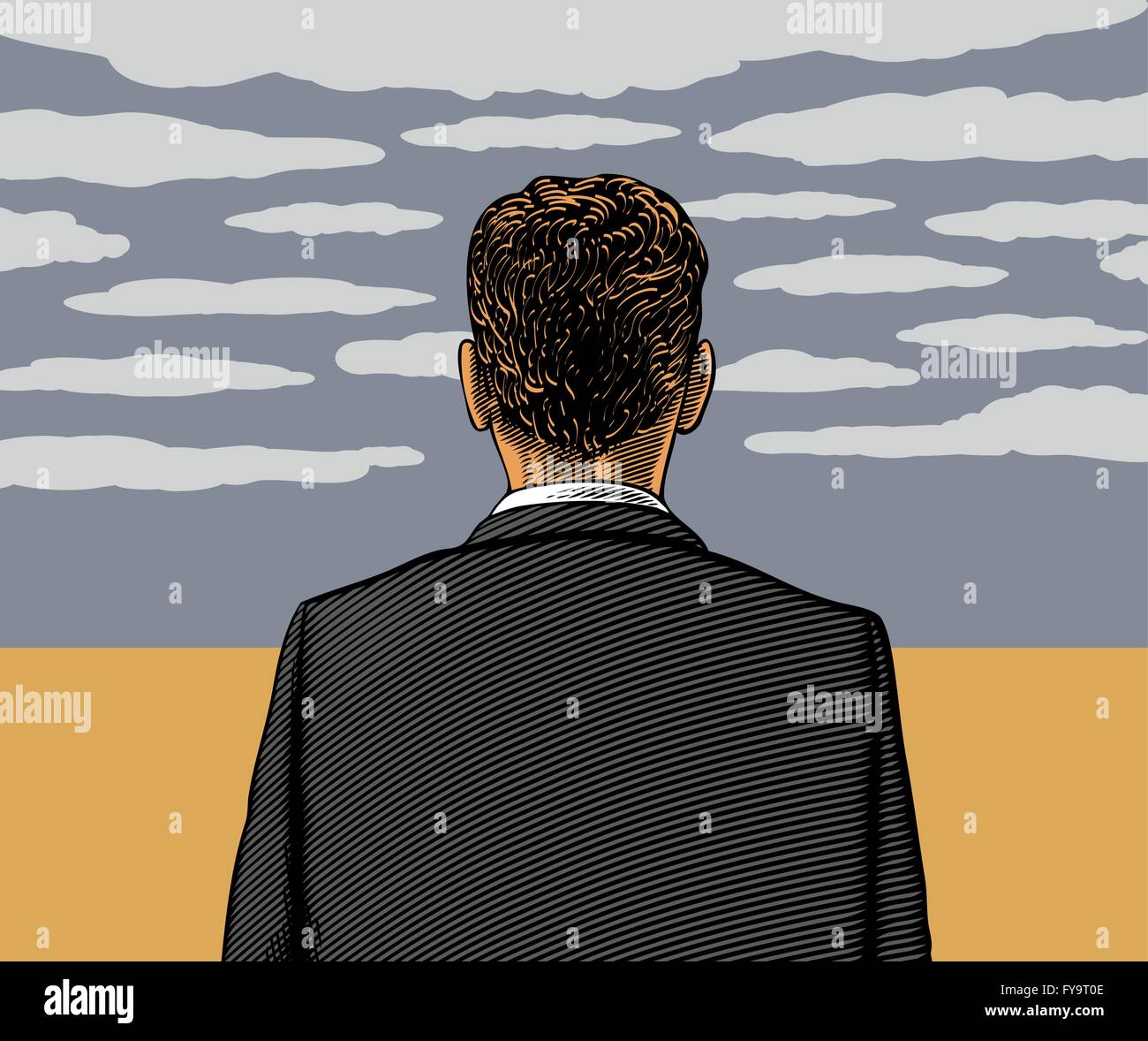 Vector illustration of lonely man with cloudy sky Stock Vector