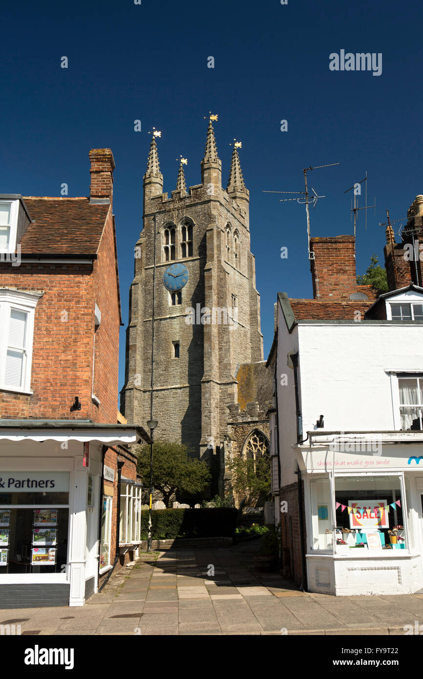 UK, Kent, Tenterden, High Street, St Mildred’s church tower at end of