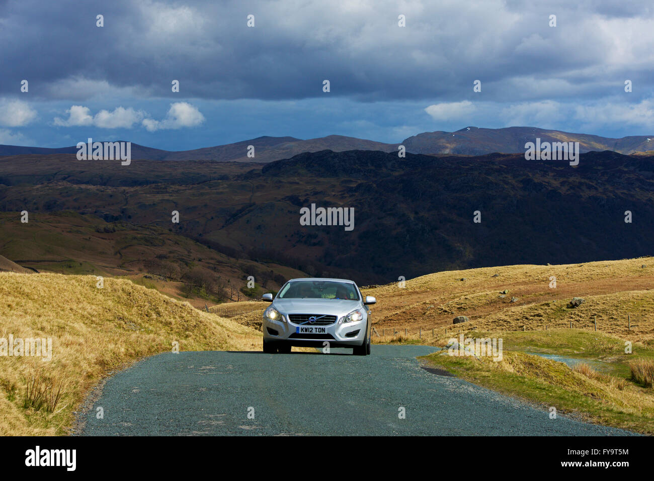 Car on Honister Pass (B5289), Lake District National Park, Cumbria