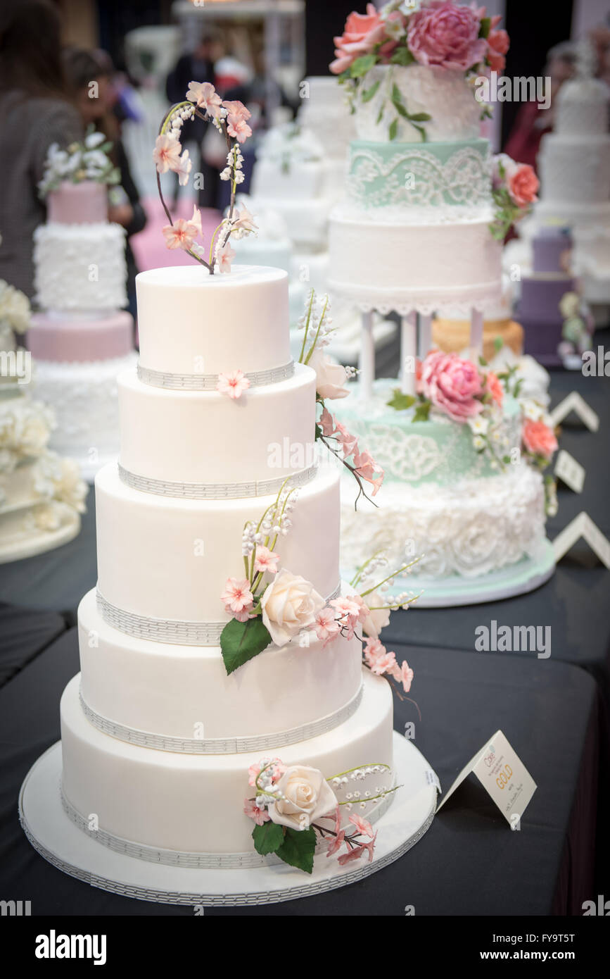 Decorative wedding cake with edible roses at Cake International The Sugarcraft, Cake