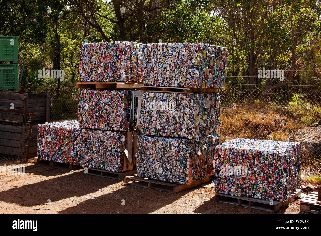 Aluminum cans crushed blocks recycling hires stock photography and