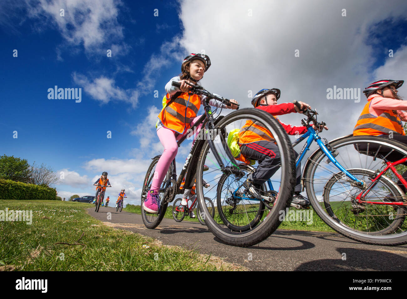 Children cycling Stock Photo