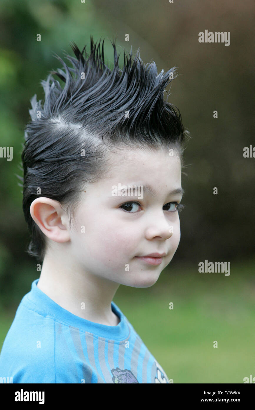 Boy with wild hair (mohican) Stock Photo