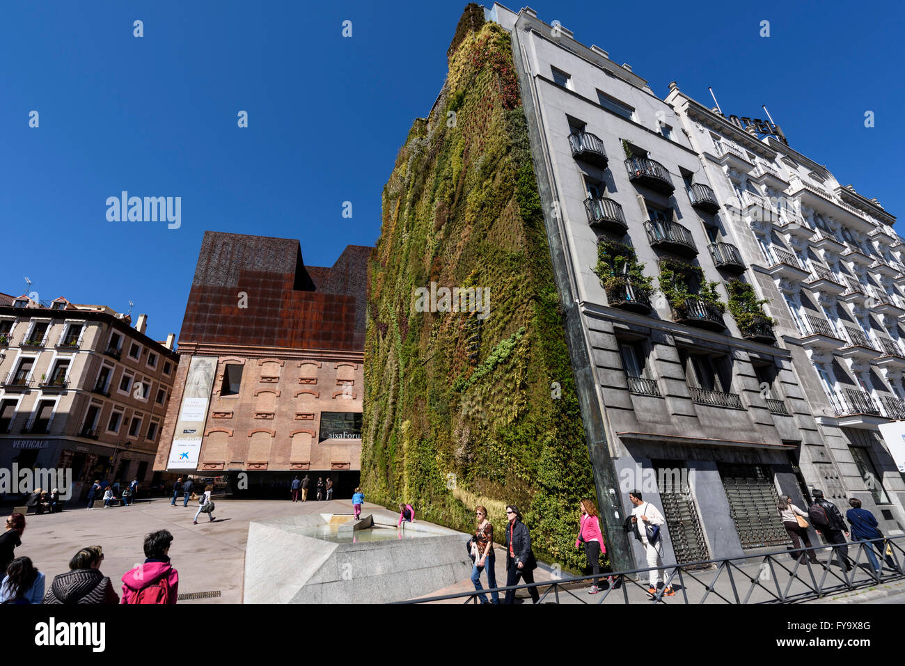 Madrid. Spain. CaixaForum Madrid, the Vertical Garden (2008) by French botanist Patrick Blanc, Paseo del Prado. Stock Photo