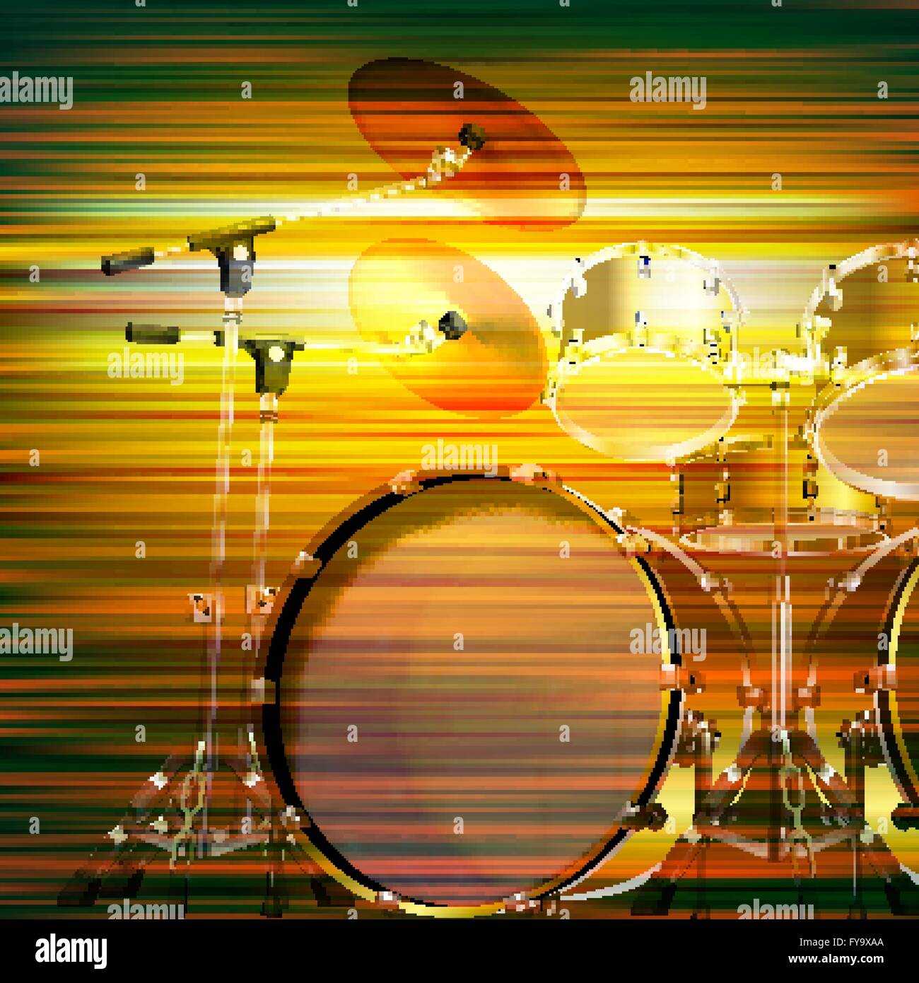 abstract green blur music background with drum kit Stock Vector